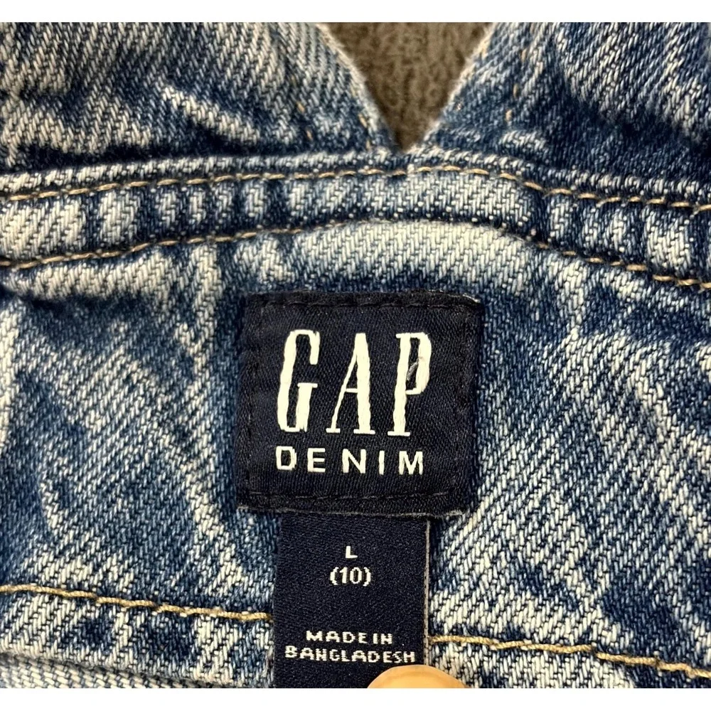 Gap Bib Overalls Girls L (10) Blue Denim Cotton Medium Wash Straight Leg Rugged‎
